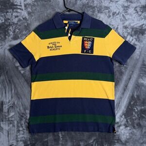 Polo Ralph Lauren Rugby Shirt Mens Large Multi Color Striped Athletic Crest 7054
